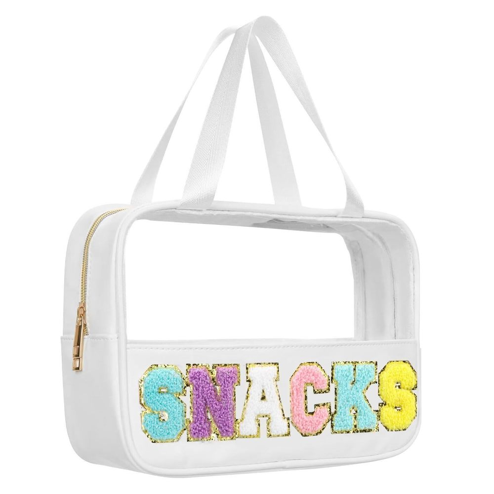 Chenille Letter Clear Snack Bags Makeup Bag, Preppy Cosmetic Bag, Nylon & Pvc🙉